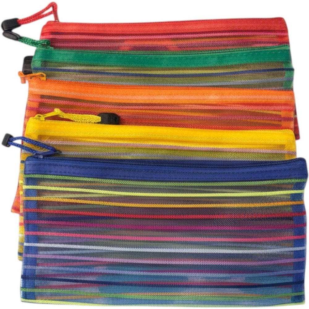 Unbranded Mesh Zipper Pouch Set Unisex OS Rainbow Striped Travel Makeup New Bag